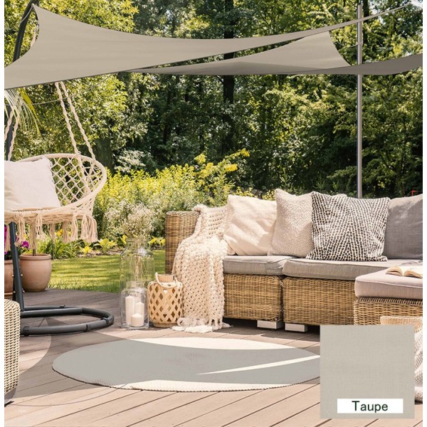 Voile d'ombrage triangulaire en polyester extensible taupe