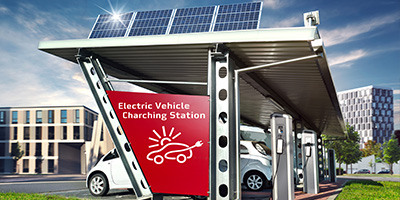 Borne électrique rechargeable avec panneau solaire sur carport