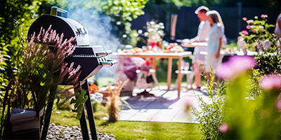 Barbecue en famille dans un jardin