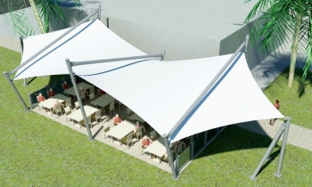 modèle 3D d'une voile architecturale recouvrant un restaurant